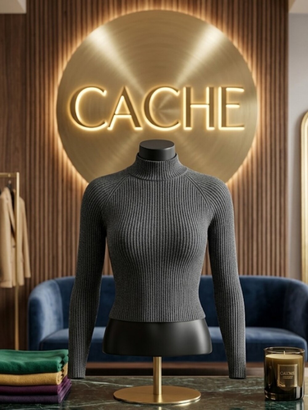 NWT Caché Silver Metallic Sparkle Ribbed Turtle Neck Sweater - XS